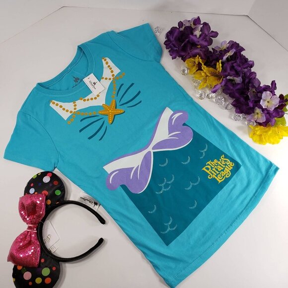 Disney Little Mermaid Blouse Girls Pirates League Short Sleeve Graphic Tee Shirt - Picture 2 of 10
